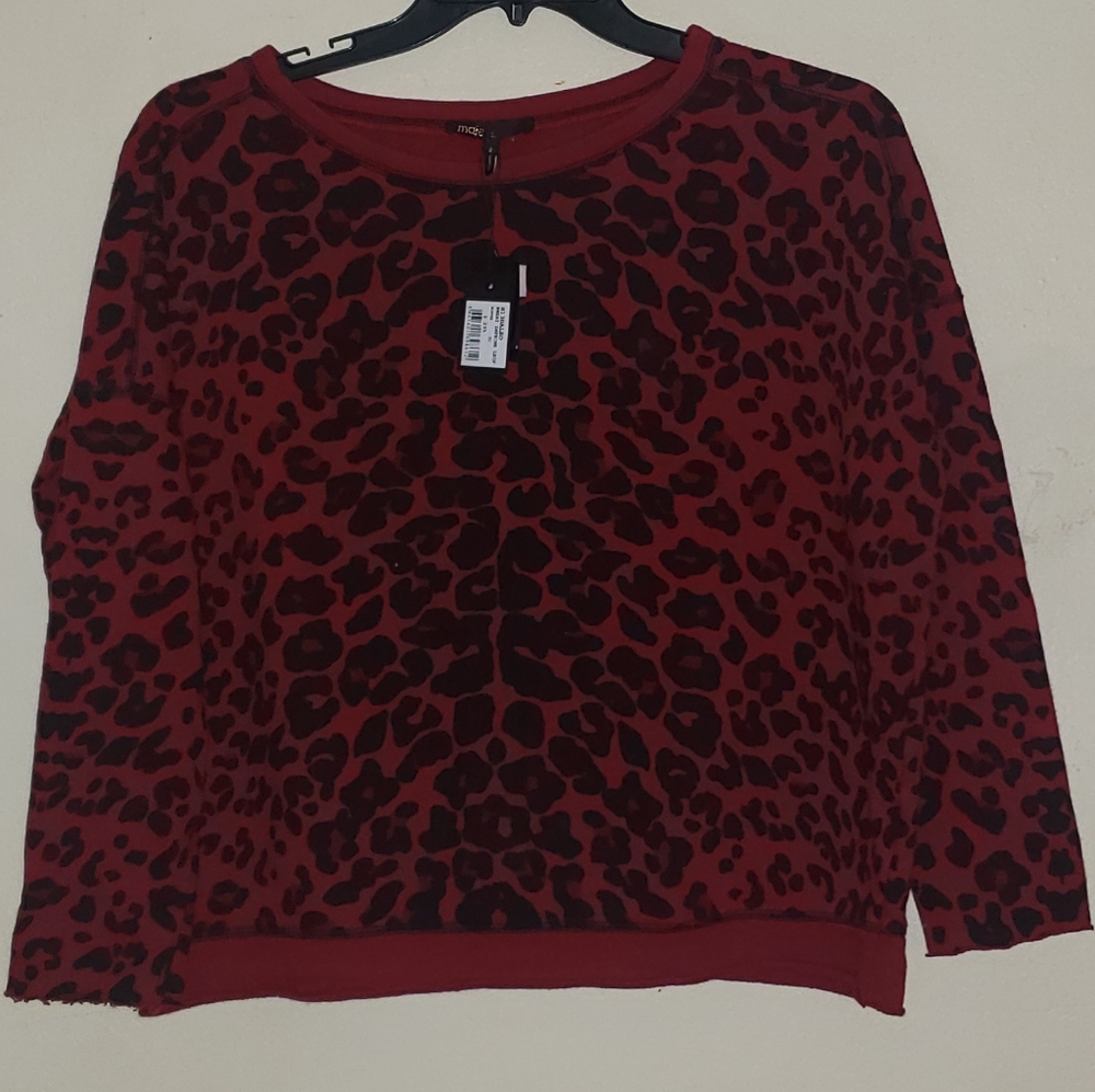 Maje red and black leopard print shirt.